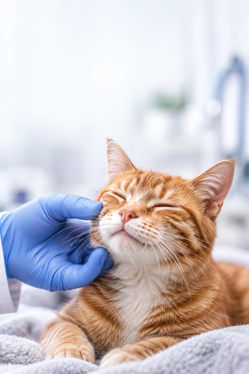 Gato en recuperación recibiendo cuidados