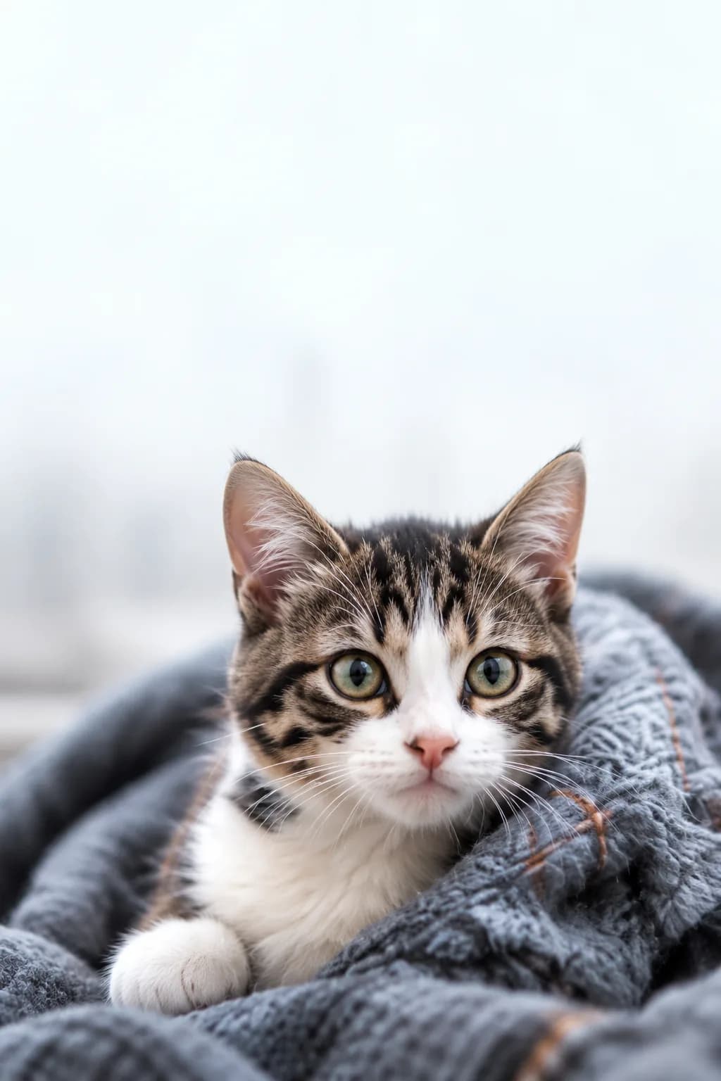 Gatito rescatado envuelto en una manta
