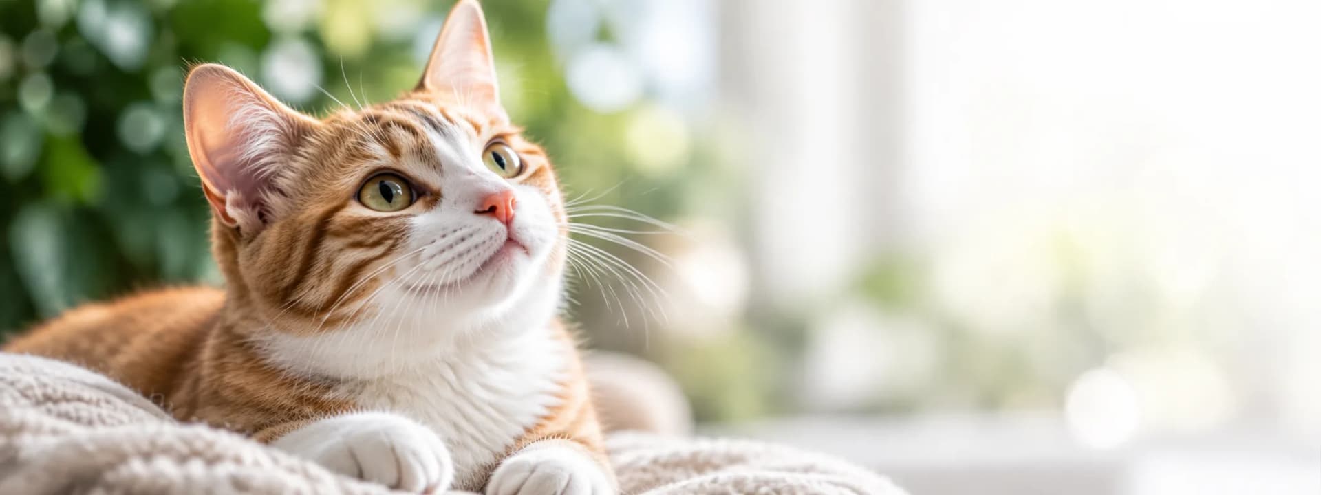 Gato mirando hacia arriba con esperanza